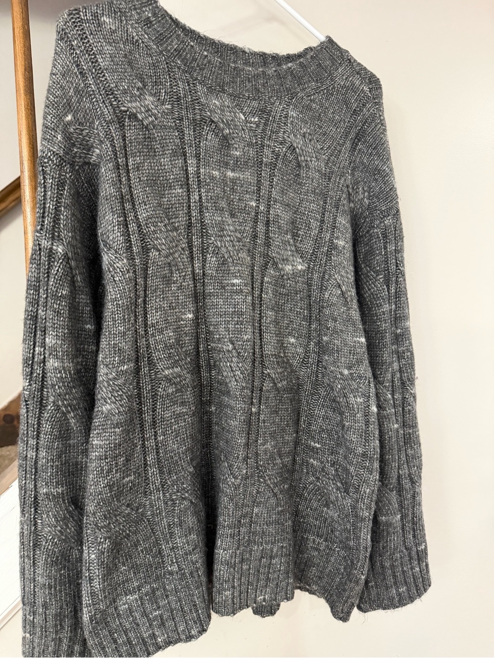 American Eagle Outfitters Charcoal Gray Cable Knit Crew Sweater